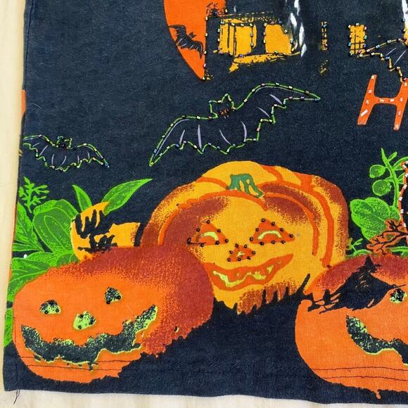 Vintage Jane Ashley Sz M Halloween Shirt Black Orange Beaded Haunted House - Picture 15 of 15